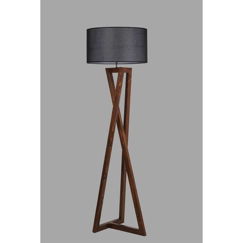 Opviq Podna lampa MAČKA smeđe- crno, drvo- platno, promjer 45 cm, visina 166 cm, E27 60 w, Maçka Ceviz Ahşap Lambader Silindir Hasır Siyah Abajurlu slika 3