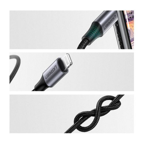 Ugreen - Audio kabel s aluminijskim omotačem (70509) - Lightning to Jack 3,5 mm, MFi certificiran, 1 m - crni slika 5