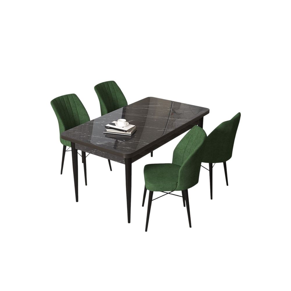 Arp - Crni Mramor, Khaki Crni Mramor - Set Trpezarijskog Stola i Stolica (5 Komada) slika 2