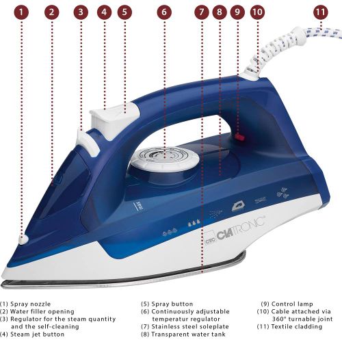 Clatronic DB 3704 parno glačalo bijela, plava boja 2200 W slika 4