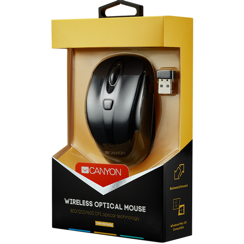 CANYON MSO -W6 2.4GHz wireless optical mouse with 6 buttons, DPI 800/1200/1600, Black, 92*55*35mm, 0.054kg slika 1