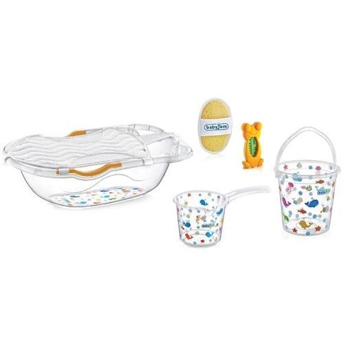 BABYJEM SET ZA KUPANJE 6 DELOVA WHITE (kadica, podloga,termometar, sundjer, bokal, kofica) slika 1