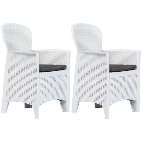 Vrtne stolice 2 kom s jastucima bijele plastične nalik na ratan slika 1
