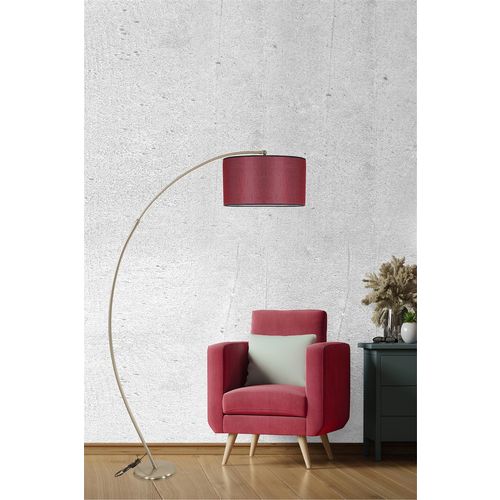 Mısra Mat Krom Lambader Silindir Hasır Bordo Abajurlu Claret Red Floor Lamp slika 1