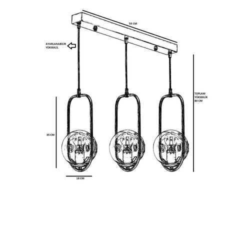 Ahu 3 Lü Sıralı Bal Camlı Eskitme Sarkıt Bakarna Luster slika 4