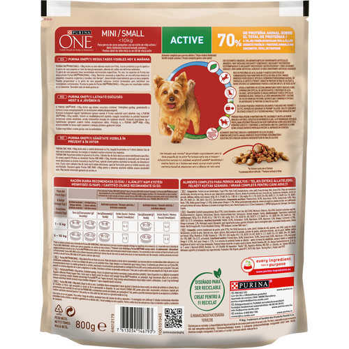 Purina ONE® Mini Active Hrana za pse, bogata piletinom, s rižom 800g slika 2