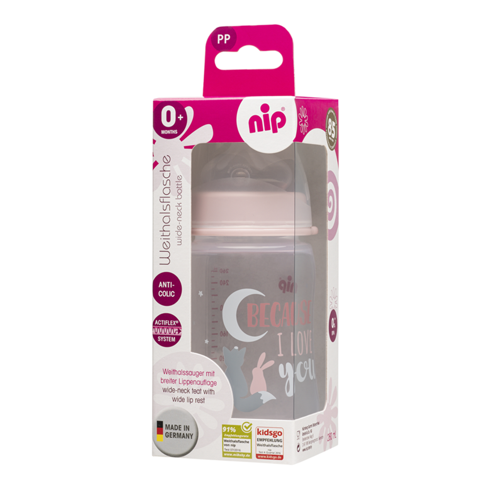 nip® Plastična flašica širokog grla sa silikonskom dudom 260ml 0m+ Girl slika 7
