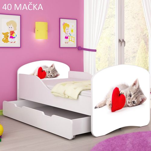 Dječji krevet ACMA s motivom + ladica 140x70 cm 40-macka slika 1