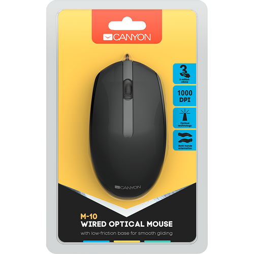 CANYON Canyon Wired optical mouse with 3 buttons, DPI 1000, with 1.5M USB cable, black, 65*115*40mm, 0.1kg slika 6