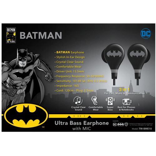 DC Slušalice sa mikrofonom, Batman, 3.5 mm - BATMAN Ultra Bass Earphone with Mic slika 5