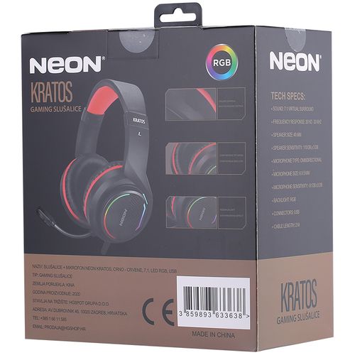 Slušalice + mikrofon NEON KRATOS, crno - crvene, 7,1, LED RGB, USB slika 3
