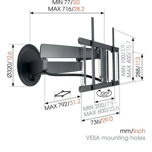 Vogels TVM7675, motorizirani zidni stalak za ekrane od 40"-77",pomak 120°, 35kg slika 6