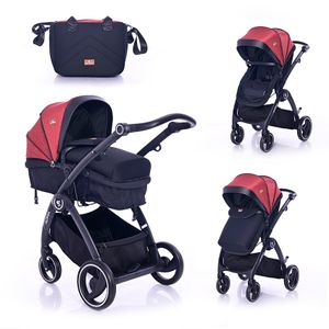 LORELLI ADRIA Kolica Black/Red 2u1 SET: Košara + Putna Torba + Zimska Navlaka (do 15 kg)