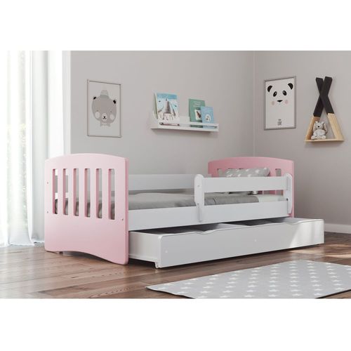 Drveni dečiji krevet Classic sa fiokom - 180x80 cm - svetlo rozi slika 2