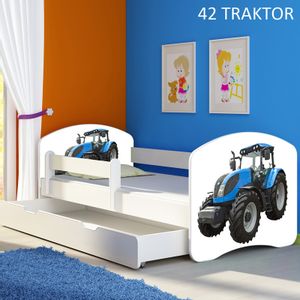 Dječji krevet ACMA s motivom, bočna bijela + ladica 160x80 cm 42-traktor