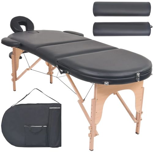 Sklopivi masažni stol debljine 4 cm s 2 jastučića ovalni crni slika 37