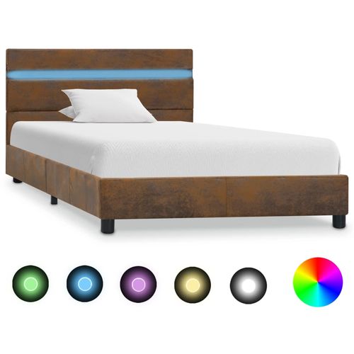 Okvir za krevet od tkanine s LED svjetlom smeđi 100 x 200 cm slika 1