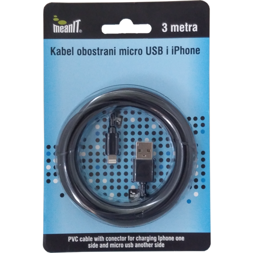 MeanIT USB kabl sa micro USB i iPhone priključkom, 3 met - KABEL MICROUSB / iPHONE slika 1