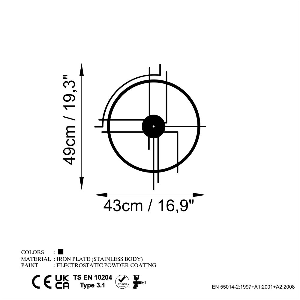 Decorative metal wall clock Minimal, colour: black slika 6