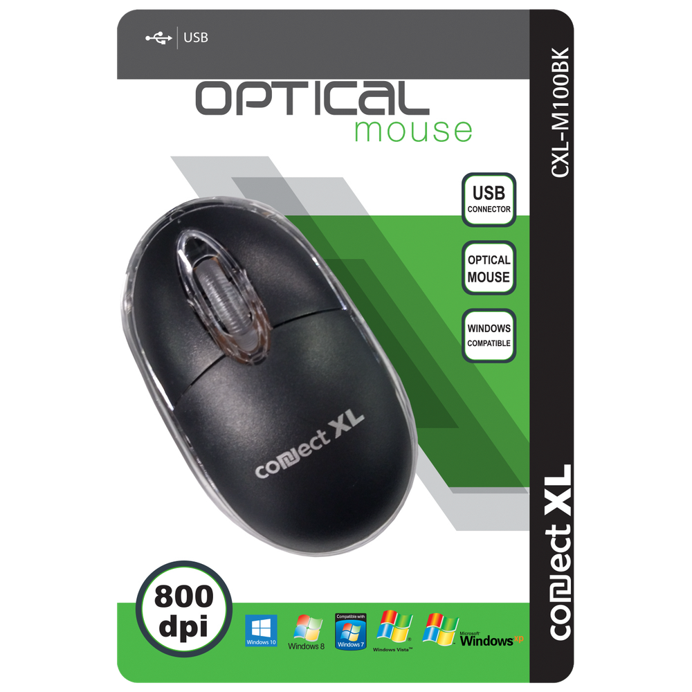 Connect XL Miš optički, 800dpi, USB, crna boja - CXL-M100BK slika 1