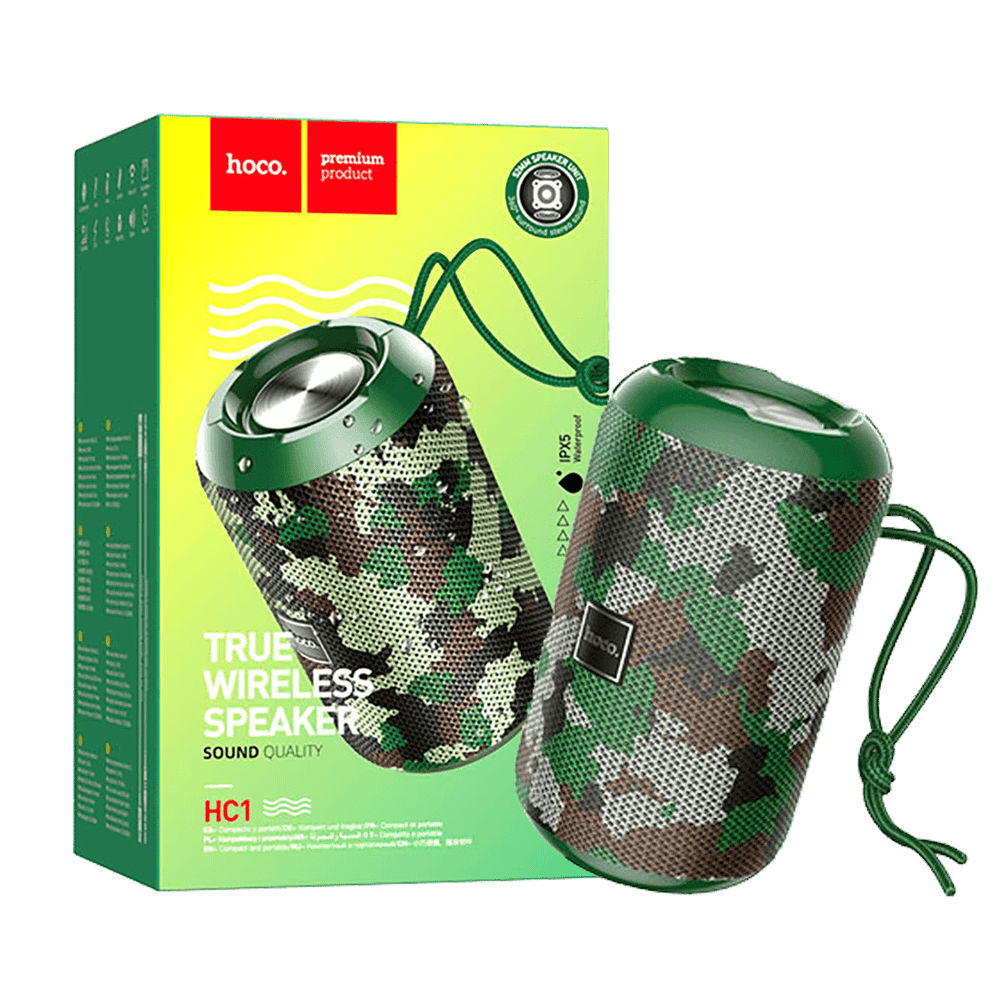 hoco. Zvučnik bežični, Hoco HC1, Bluetooth, 1200mAh, 5W, IPX5 - HC1 Camouflage Green slika 1