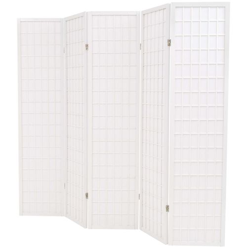 Sklopiva sobna pregrada s 5 panela u japanskom stilu 200x170 cm bijela slika 13
