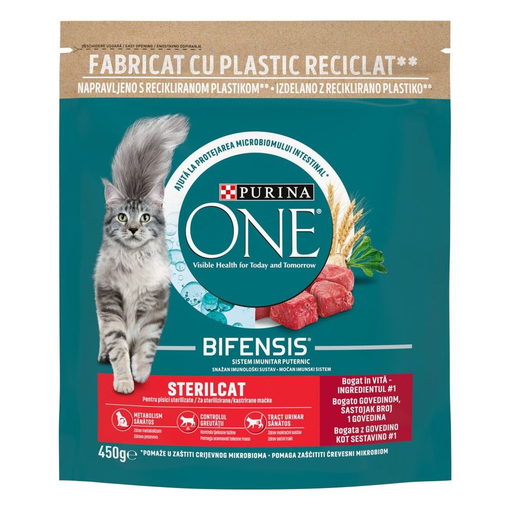 PURINA ONE® Hrana za mačke Bogata govedinom i pšenicom Adult Sterilcat 450g slika 1