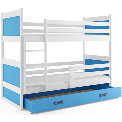 Drveni dečiji krevet na sprat Rico sa fiokom - belo - plavi - 160x80cm slika 2
