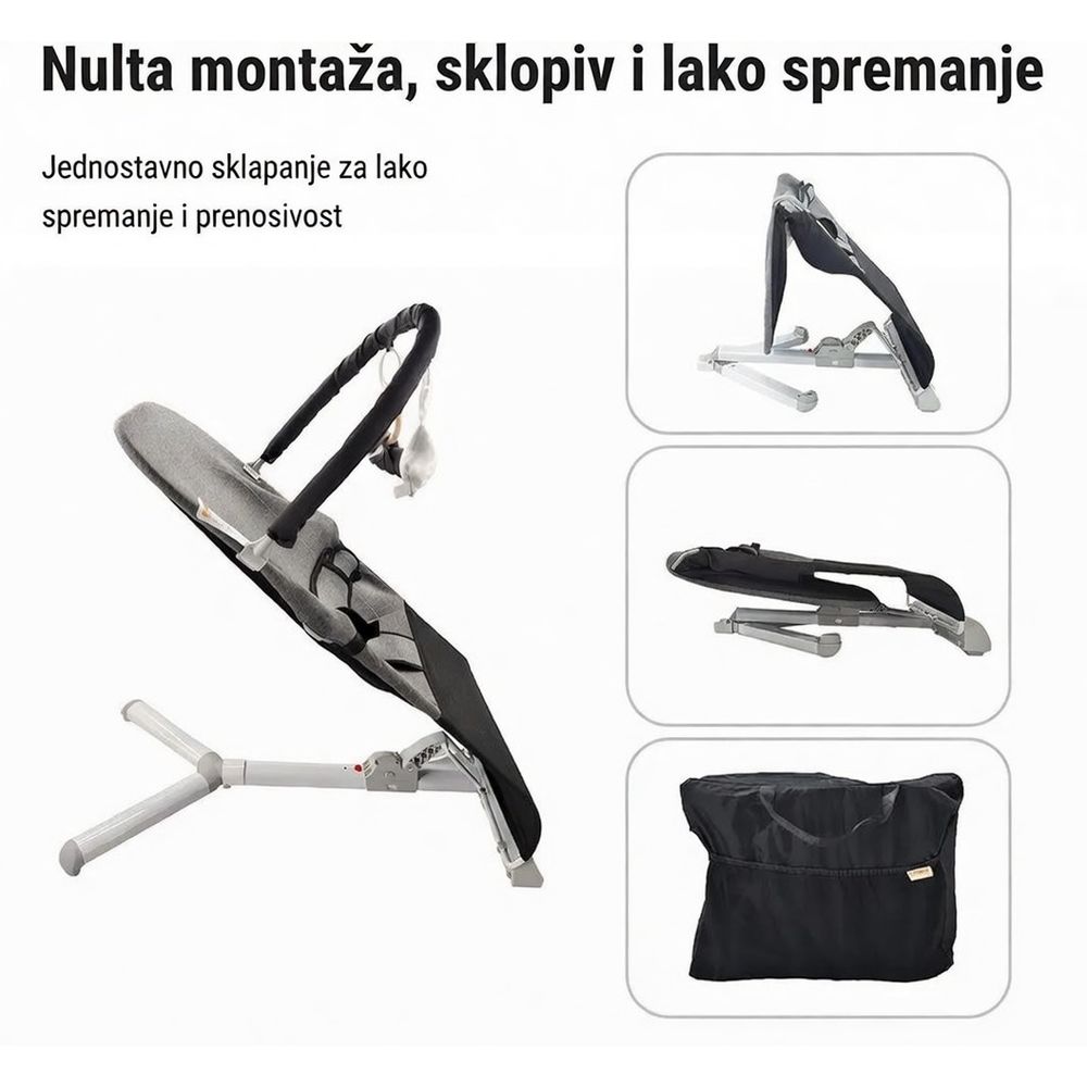Kalei Ležaljka Fold And Go Bouncer, Black slika 4