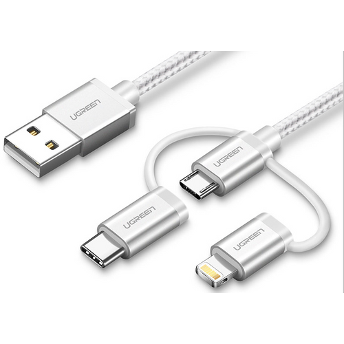 Ugreen USB 2.0 na Micro USB + Lightning + Type C (3 u 1) pleteni podatkovni kabel 1.5m slika 3