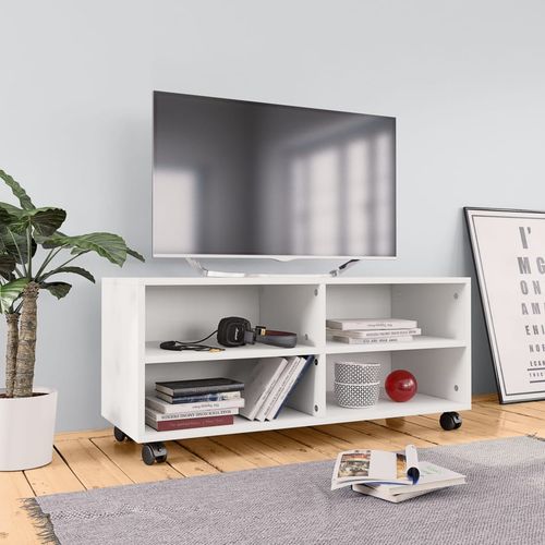 TV ormarić s kotačima bijeli 90 x 35 x 35 cm od iverice slika 1