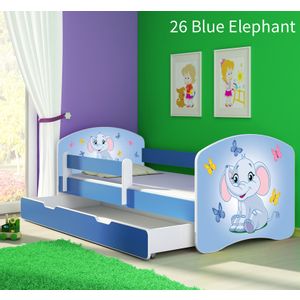 Dječji krevet ACMA s motivom, bočna plava + ladica 140x70 cm 26-blue-elephant