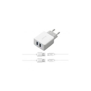 S-LINK Kućni punjač 10W 2XUSB-A PORT + 2XKABL USB-LIGHT/MICRO SW-C650, bela