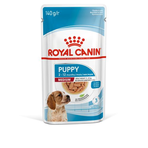 ROYAL CANIN SHN Medium PUPPY vrećice za pse, Potpuna hrana za pse, specijalno za štence srednje velikih pasmina (konačne težine od 11 do 25 kg) do 12 mjeseci starosti, 10x140 g slika 1