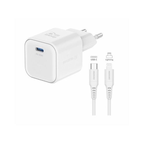 SWISSTEN punjač za AC220, GaN, 1xUSB-C, 1A, bijeli + Lightning kabel slika 2