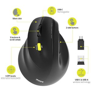 Port miš 2.4 GHz BT erg. punjivi za ljevake, crni 910008