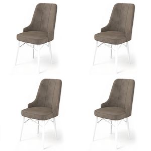 Pare - Cappuccino, Bijeli Set Stolica (4 Komada)
