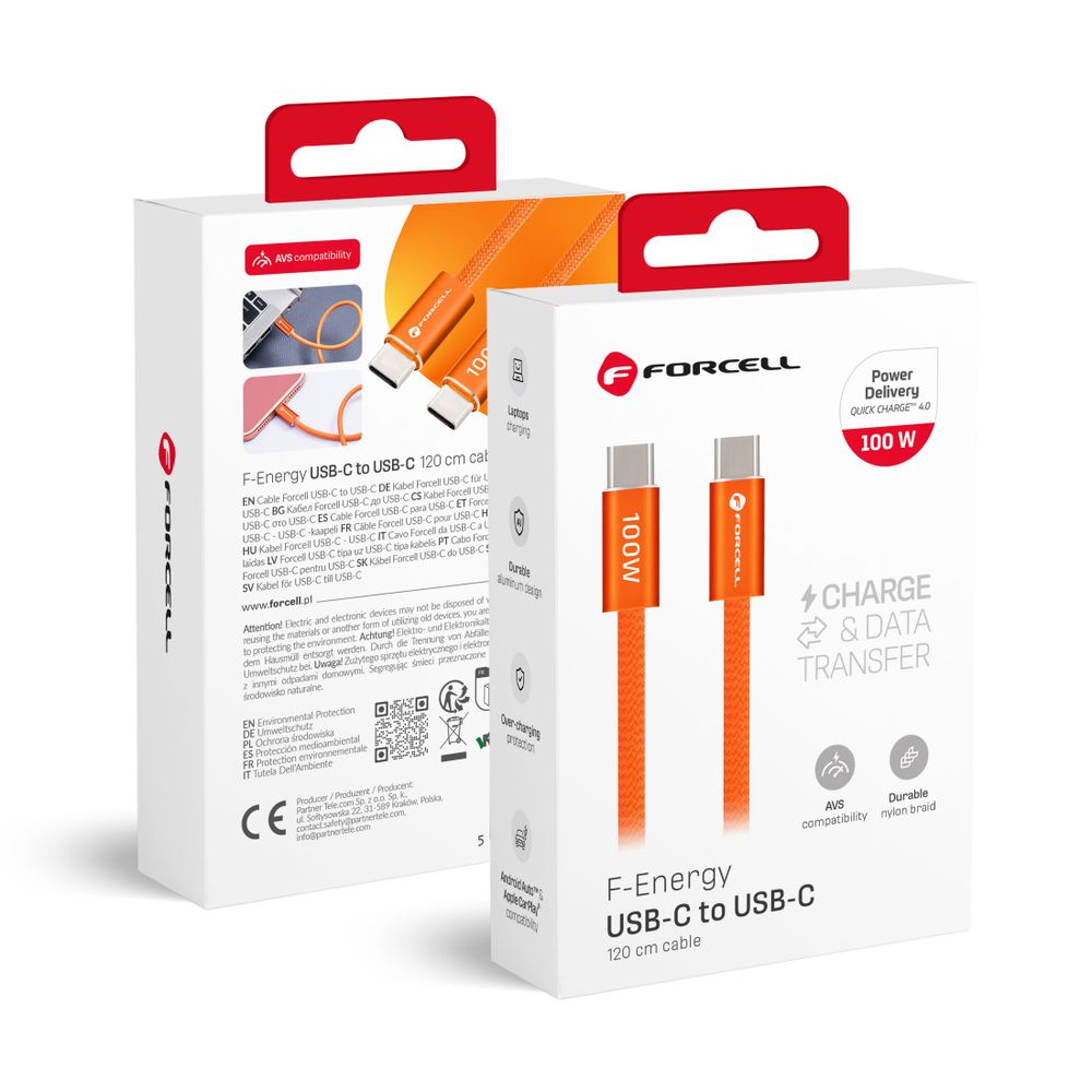 USB C na USB C kabel Forcell F-Energy QC4.0 PD 5A 100W 120 cm ACYH23 narančasti slika 1