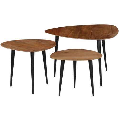 3-dijelni set stolića za kavu od masivnog bagremovog drva slika 3