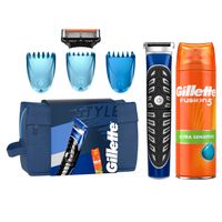 Gillette Poklon paket Styler Trimer & Gel za brijanje 200 ml + kozmetička torbica