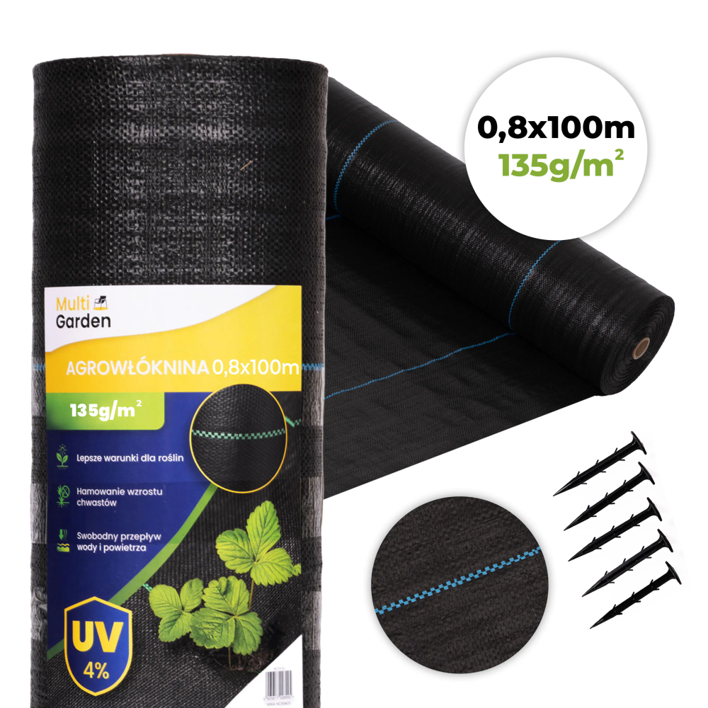 MultiGarden crna UV-otporna agrotekstilna tkanina 135 g/m² protiv korova 0,8 × 100 m, s klinovima slika 1