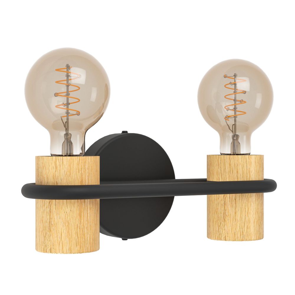 Eglo zidna lampa 'Chieveley' E27, crna/boja drveta slika 1