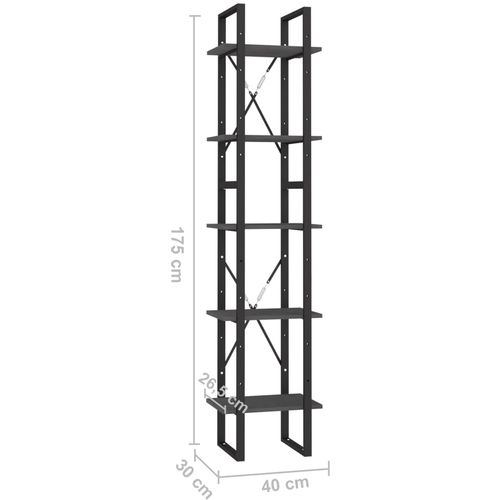 Ormarić za knjige s 5 razina sivi 40 x 30 x 175 cm od borovine slika 7