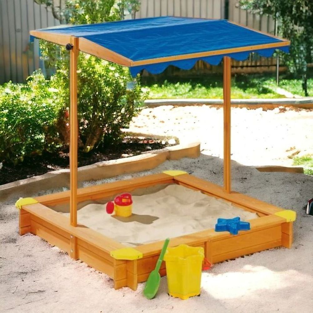 Kinder Home Drveni pješčanik sa podesivom tendom, 112х112cm slika 1
