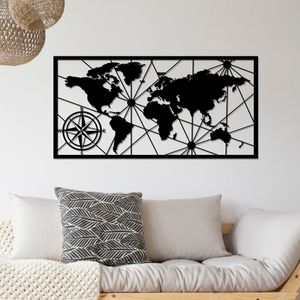 Velika Metalna Dekoracija za Zid - Crna Mapa Svijeta
