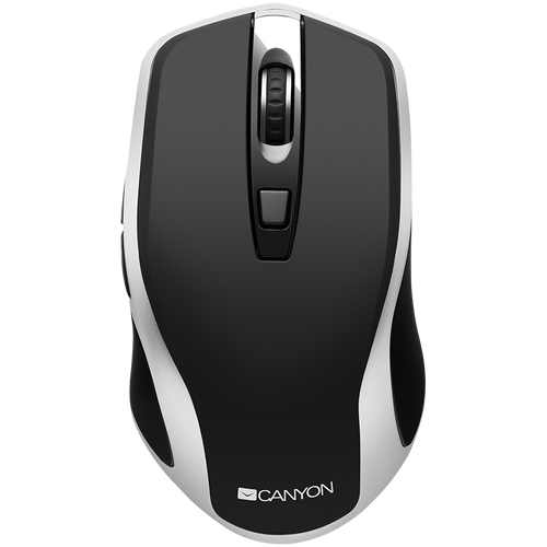 CANYON MW-19 2.4GHz Wireless Rechargeable Mouse with Pixart sensor, 6keys, Silent switch for right/left keys,DPI: 800/1200/1600, Max. usage 50 hours for one time full charged, 300mAh Li-poly battery, Black -Silver, cable length 0.6m, 121*70*39mm, 0.103kg slika 1