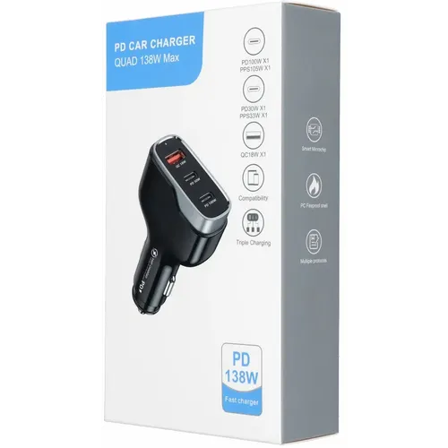 USB QC 3.0 auto punjač 18W + 2x Type C PD 100W+30W CC53-2C1A (ukupno 138W) slika 3