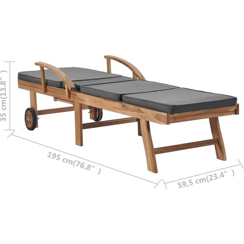 Ležaljka za sunčanje od masivne tikovine s jastukom tamnosiva slika 35