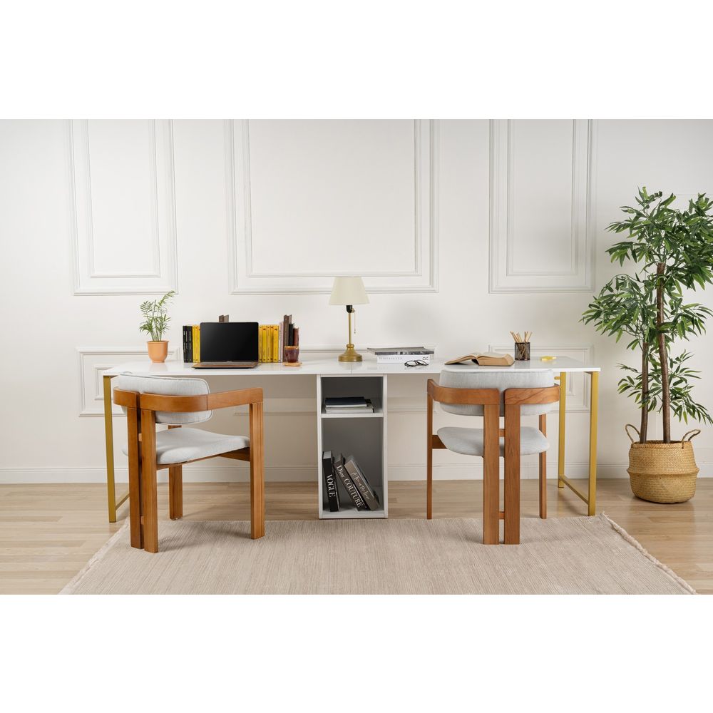 Twin Study Desk - Bijela i Zlatna slika 3