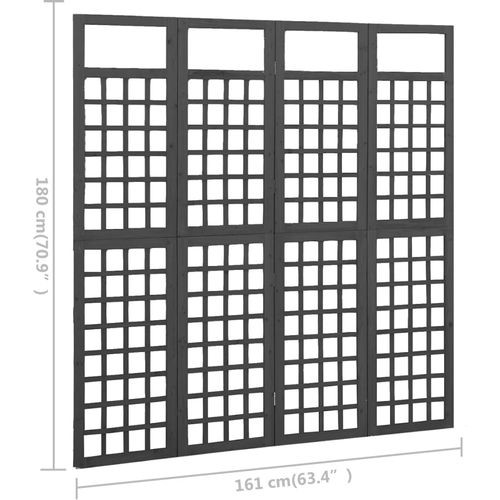 Sobna pregrada / rešetka s 4 panela od jelovine 161x180 cm crna slika 6